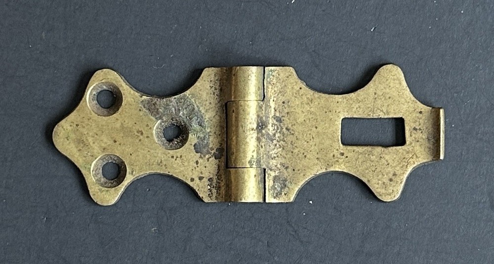 #1975–Antique Very Early Thick Solid Brass Decorative Hasp Latch 3 3/8” Long