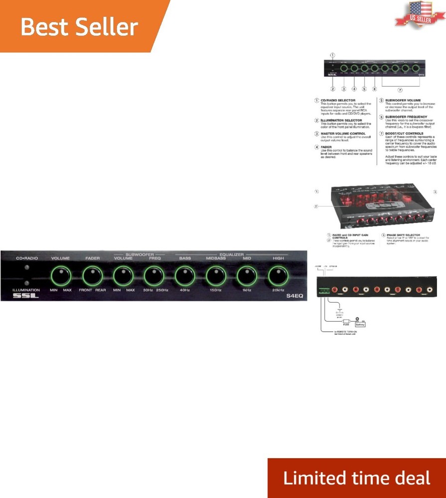 Dual Color Illumination Car Equalizer with Subwoofer Filter & Volume Control