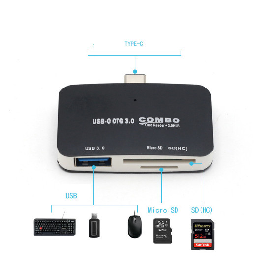 Multifunctional HUB Type-C to USB Cellphone OTG Adapter USB3.0 SD Card Reader