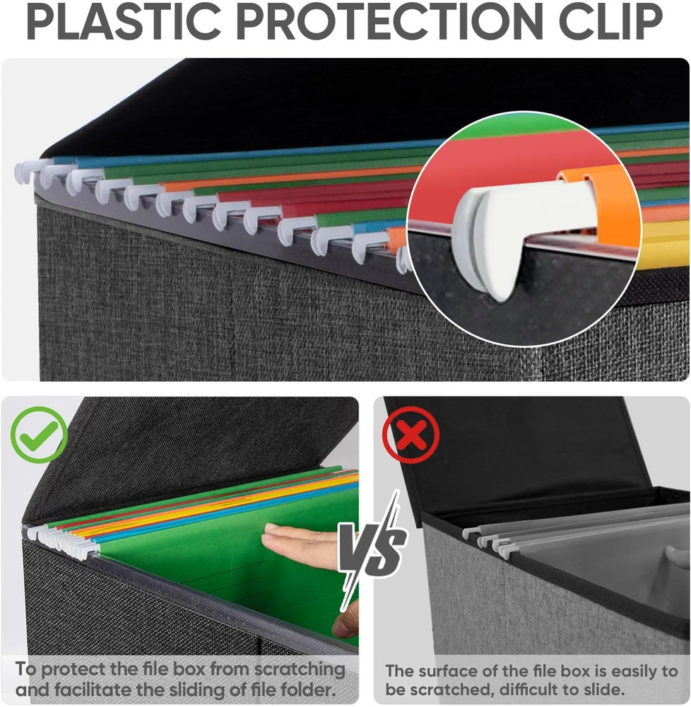 File Organizer Box with Lid, Collapsible File Folder Organizer with Plastic Slid