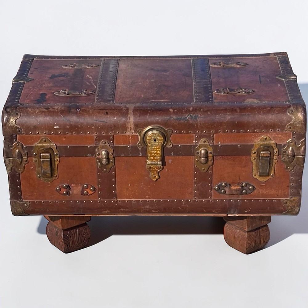 Antique 1880s Corbin Cabinet Lock Steamer Trunk Table Flat Top Chest Storage Box