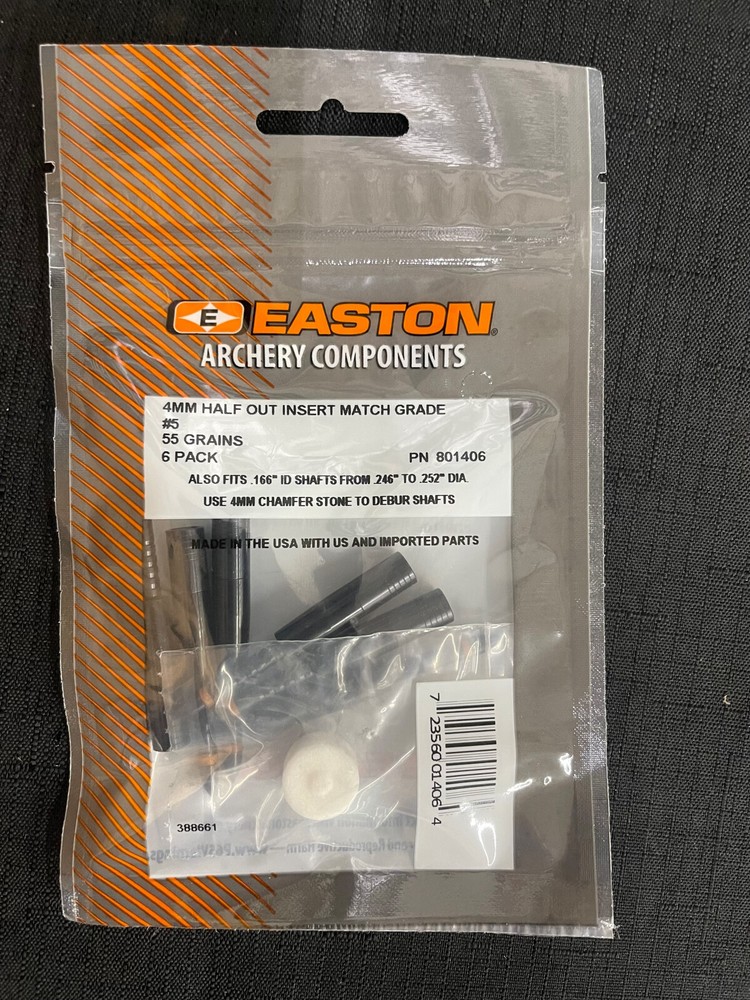 Easton Archery 4MM Match Grade Half Out Inserts 6 Pack Multiple Sizes