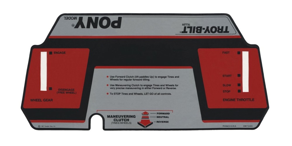 Troy-Bilt Pony Handle Decal