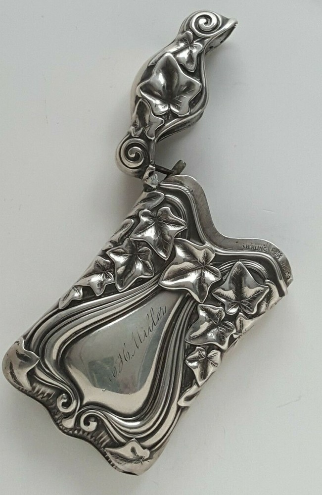 Repousse Sterling Silver WHITING match safe IVY leaf Vesta Box "Miller"