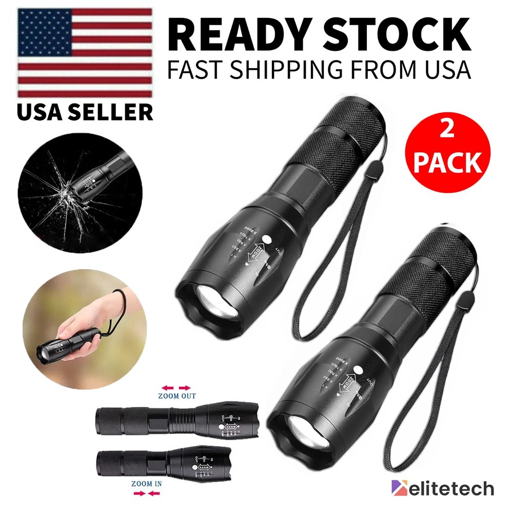 Super-Bright 90000LM LED Tactical Flashlight 5 Modes Zoomable Torch Searchlight