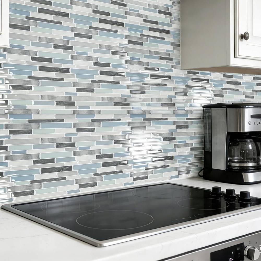 Self-Adhesive Kitchen Backsplash, Marble Look Decorative Tiles (10 Tiles)