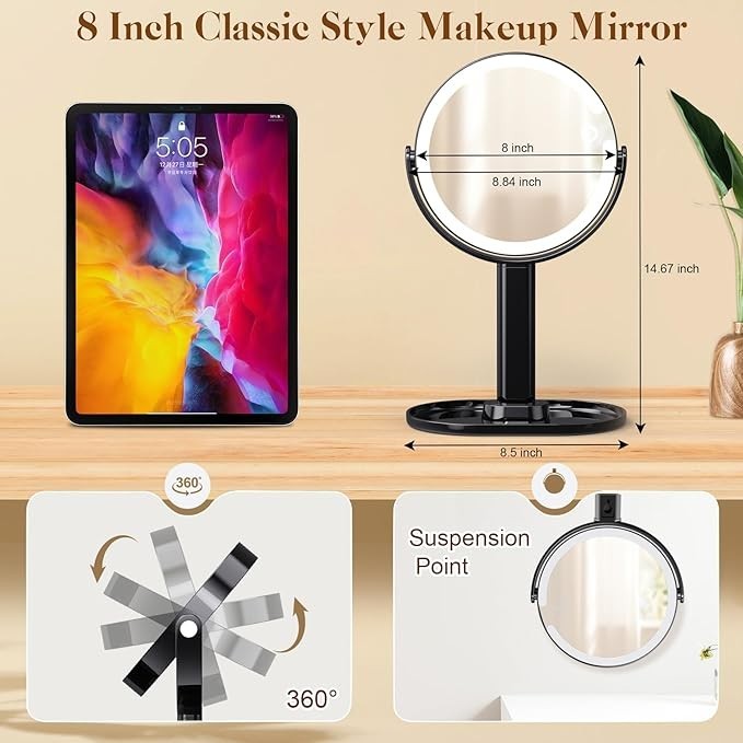 8" Rechargeable Double-Sided Lighted Vanity Mirror (White)