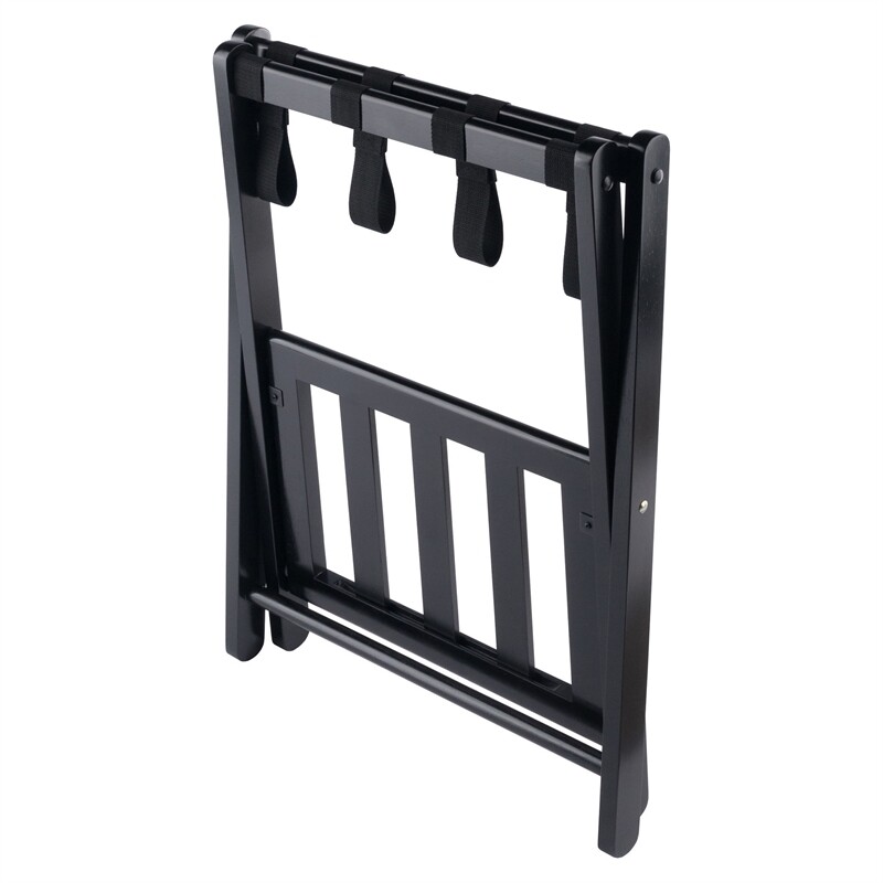 Winsome Raya Transitional Solid Wood Luggage Rack with Shelf in Black