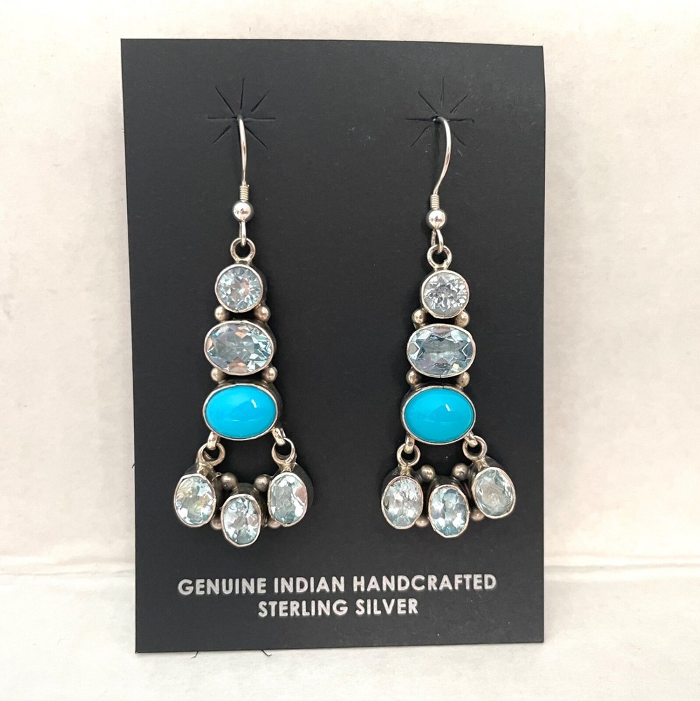 Native American Sterling Turquoise Topaz Earrings