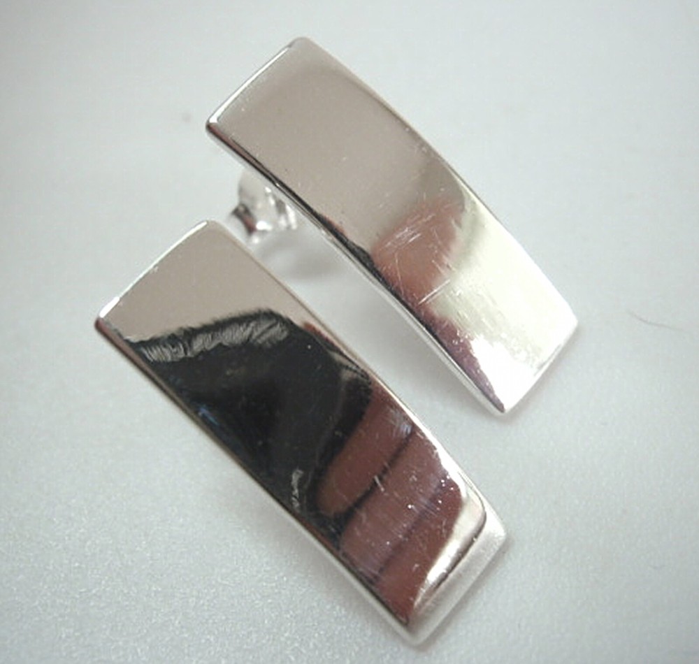 Convex Rectangle Ribbon 925 Sterling Silver Stud Earrings