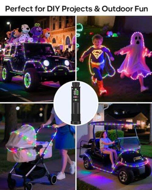 Rechargeable Rope Lights, Outdoor Waterproof String Lights with 39FT Multicolor