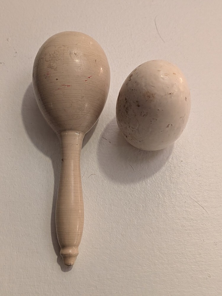 2 Vintage Wooden 6" White Darning Eggs