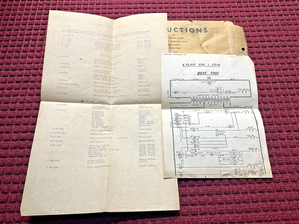 Williams Beat Time Pinball Schematic Drawings Manual