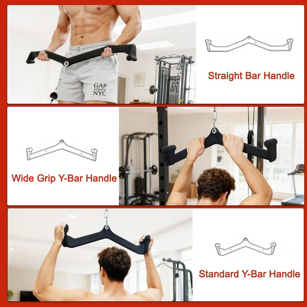 LAT Pulldown Attachments, 5 Pieces Cable Machine Rowing Bar Set, Back Bicep C...