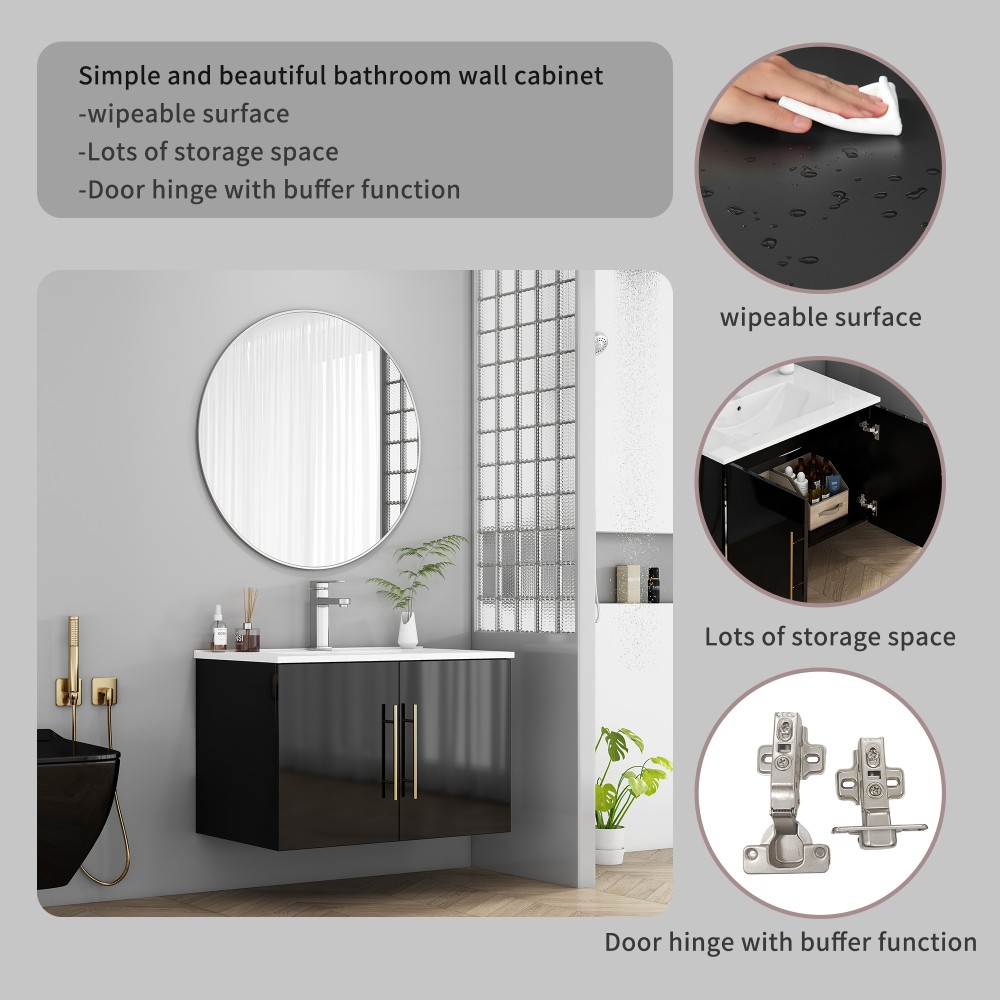 Bathroom Vanity with Ceramic Basin Sink Double Doors Features Soft-Close Hinges