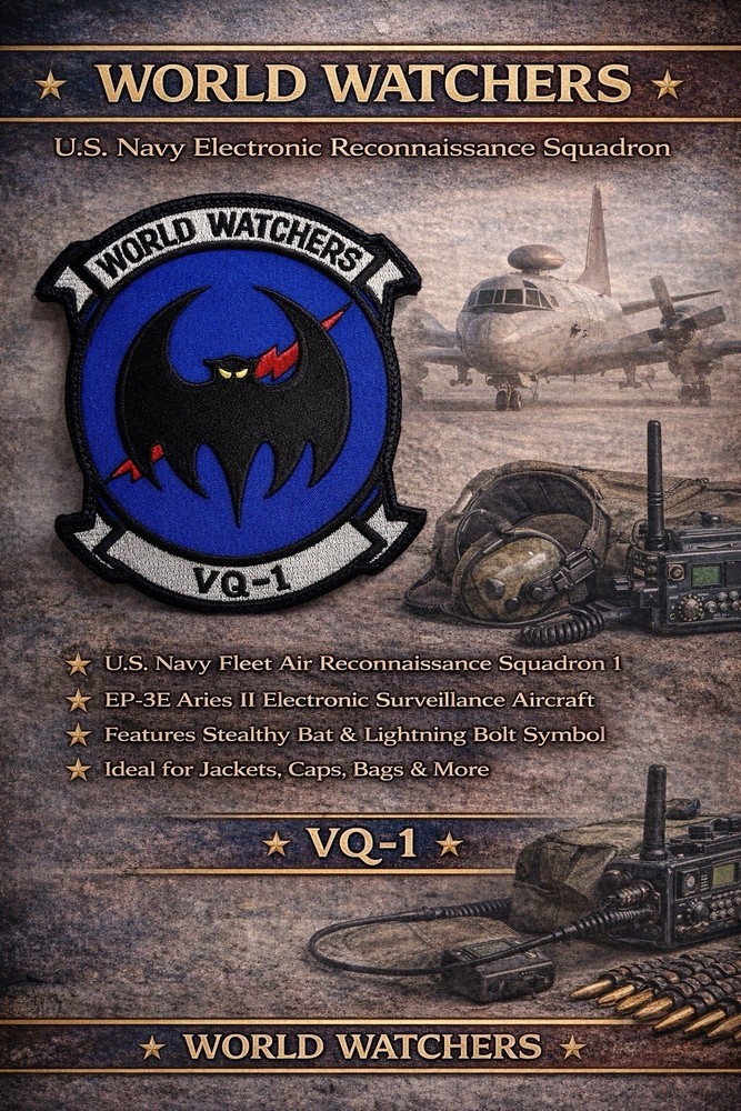 VQ-1 World Watchers Navy Patch Embroidered Hook & Loop Back Blue Bat
