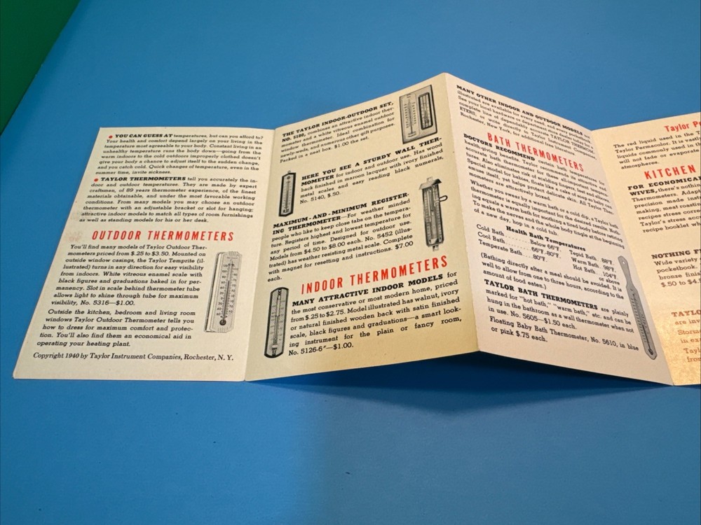 1940 Taylor Thermometers Brochure