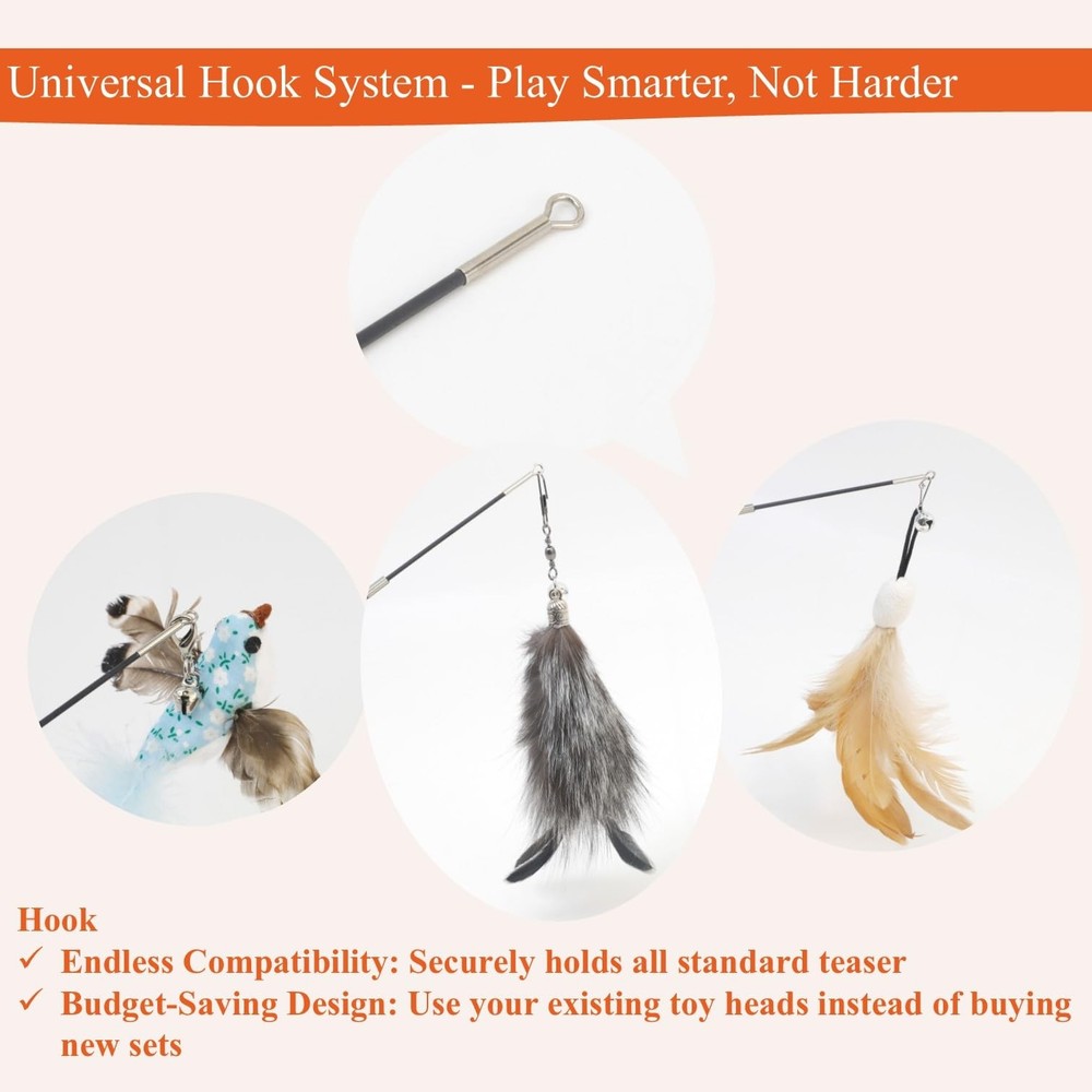 Retractable Cat Wand - Interactive Fishing Pole for Cats, Extendable Black