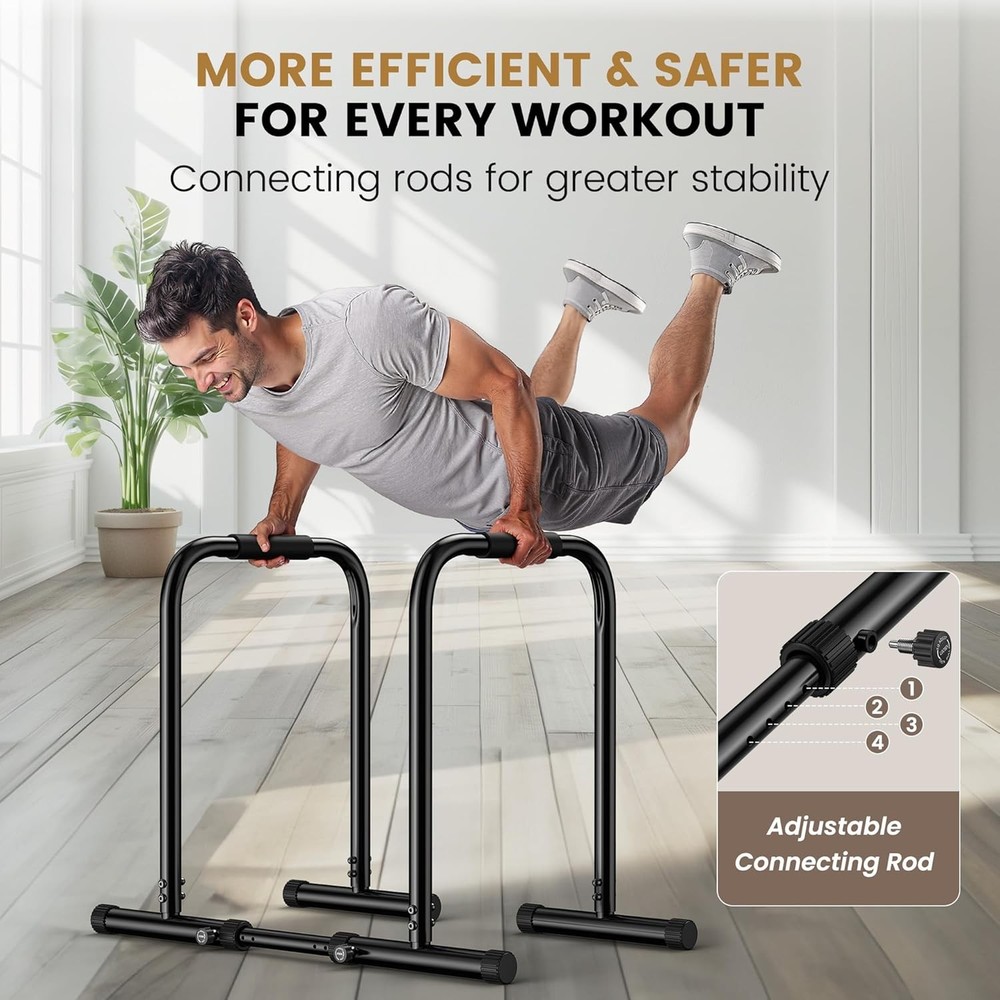 Adjustable Dip Bar Station, Heavy Duty Parallette & Parallel Bars, 400LBS Stable