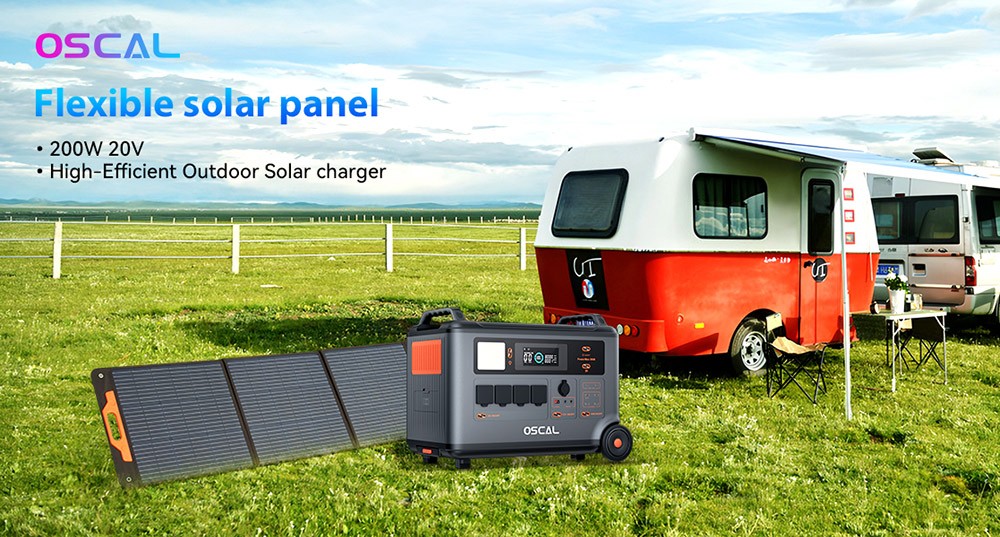 Oscal 200W Foldable Solar Panel ETFE Material ≥22% Solar Conversion Efficiency