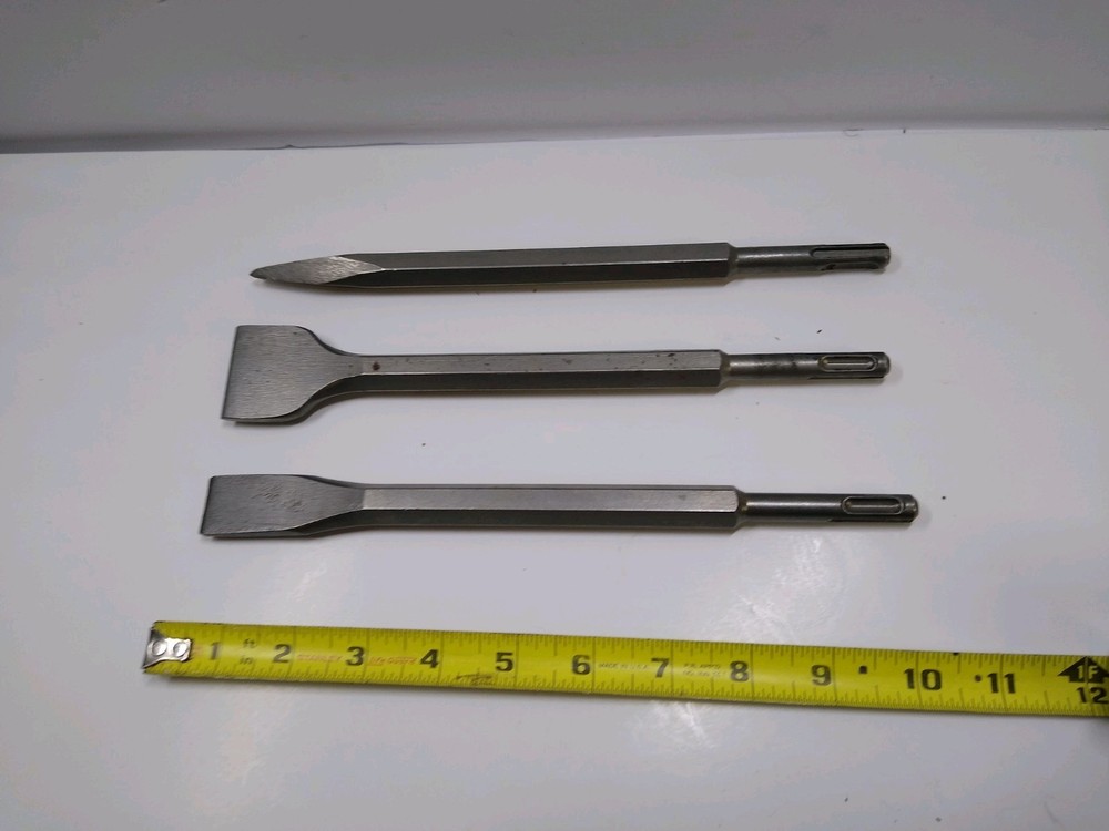 3 Rotary Hammer Drill Chisel Bits Point Flat Blade Concrete Cement Tools