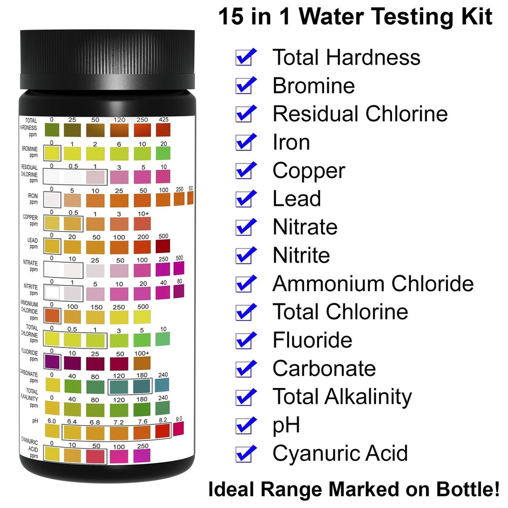 15-in-1 Drinking Water Test Kit - 100 Strips - Quick & Easy Water Testing Strips