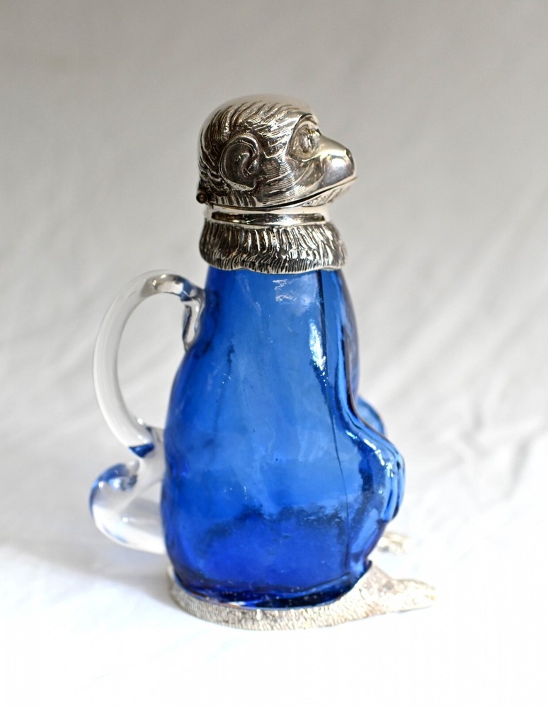 Silver Plate Monkey Glass Jug Decanter