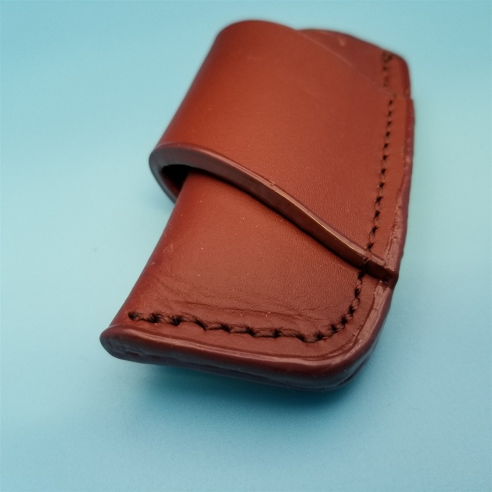 Brown Leather Folding Blade Knife Belt Sheath Horizontal Carry Loop Inside 3.5"