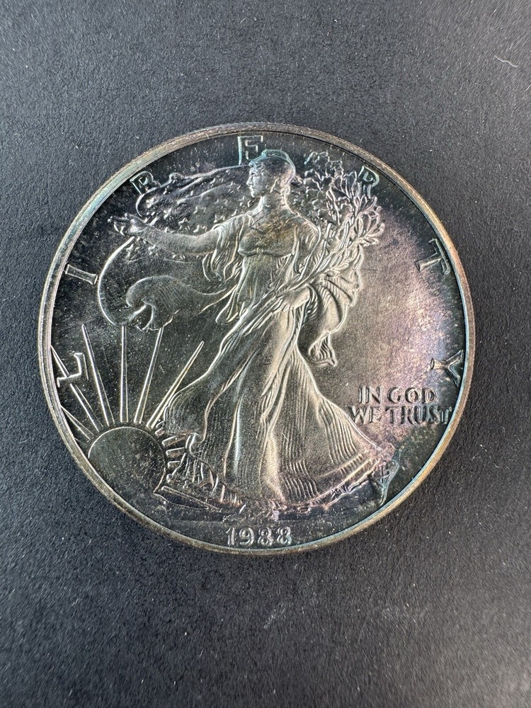 1988 American Silver Eagle 1 Oz Silver Coin Rainbow Toned