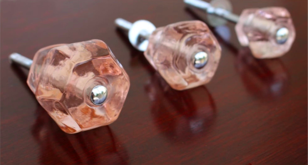 PINK Glass Cabinet Knobs 1.5 Inch Pulls Dresser Drawer Hardware