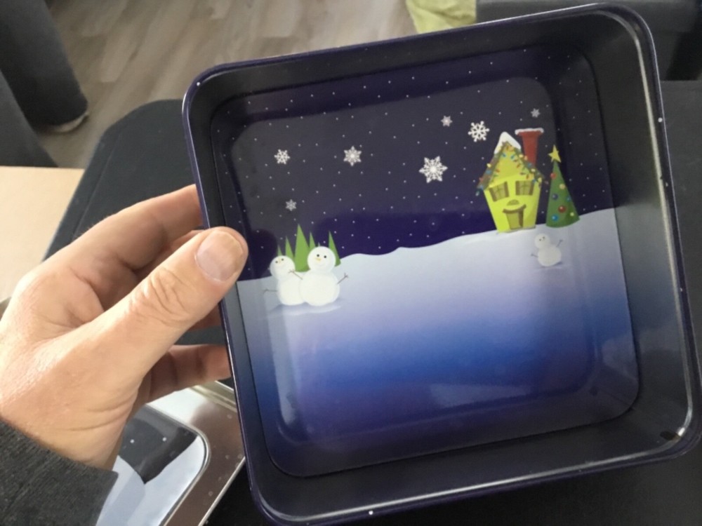Snowman Metal Tin With Plastic Window Top