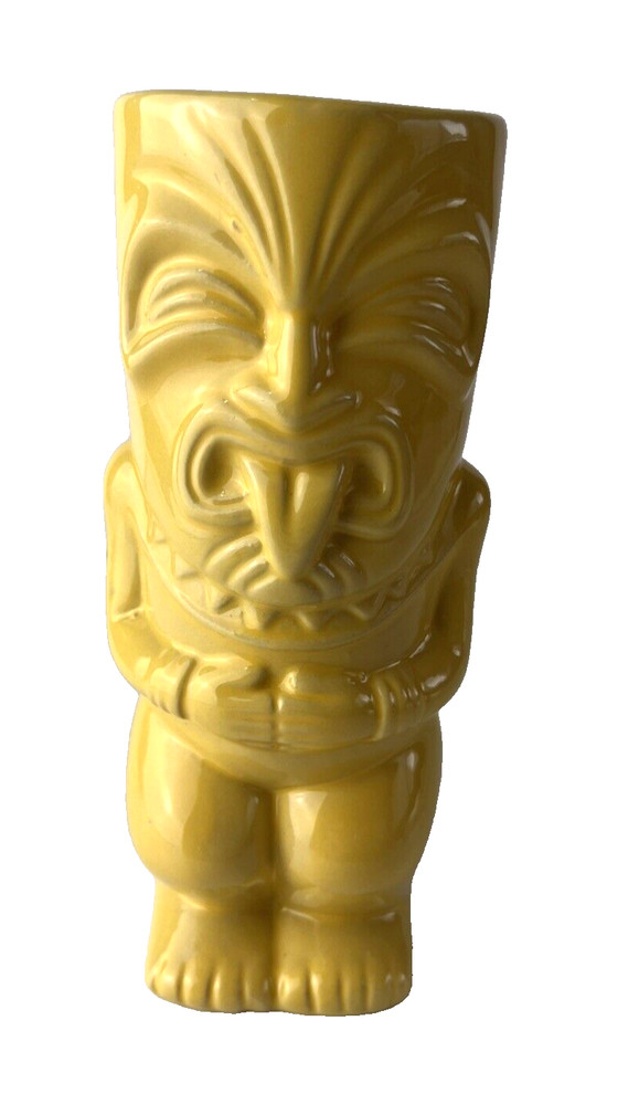 Tiki Tall Yellow Glazed Ceramic Drinking Decorative Mug