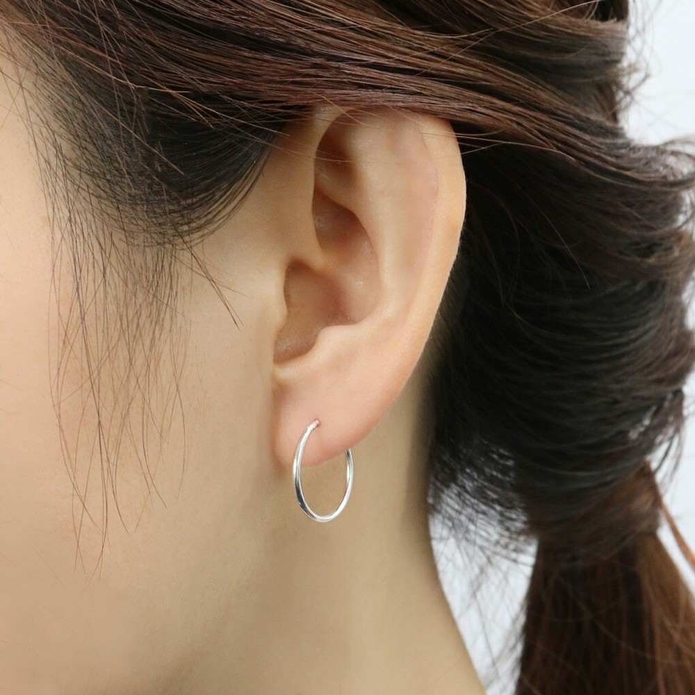 Sterling Silver 925 Plain Round Hoop Earring 17mm, Single