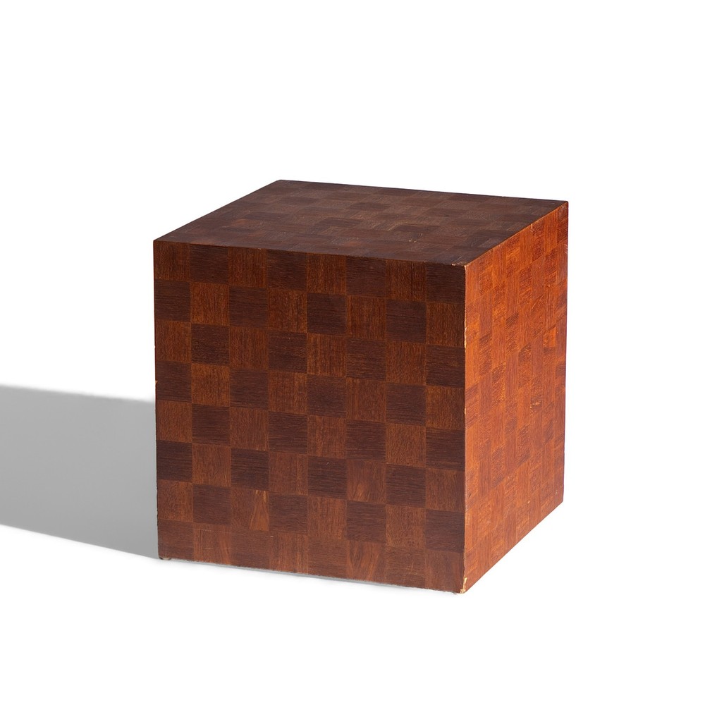 Thayer Coggin Style Mid Century Walnut Parquet Cube End Table