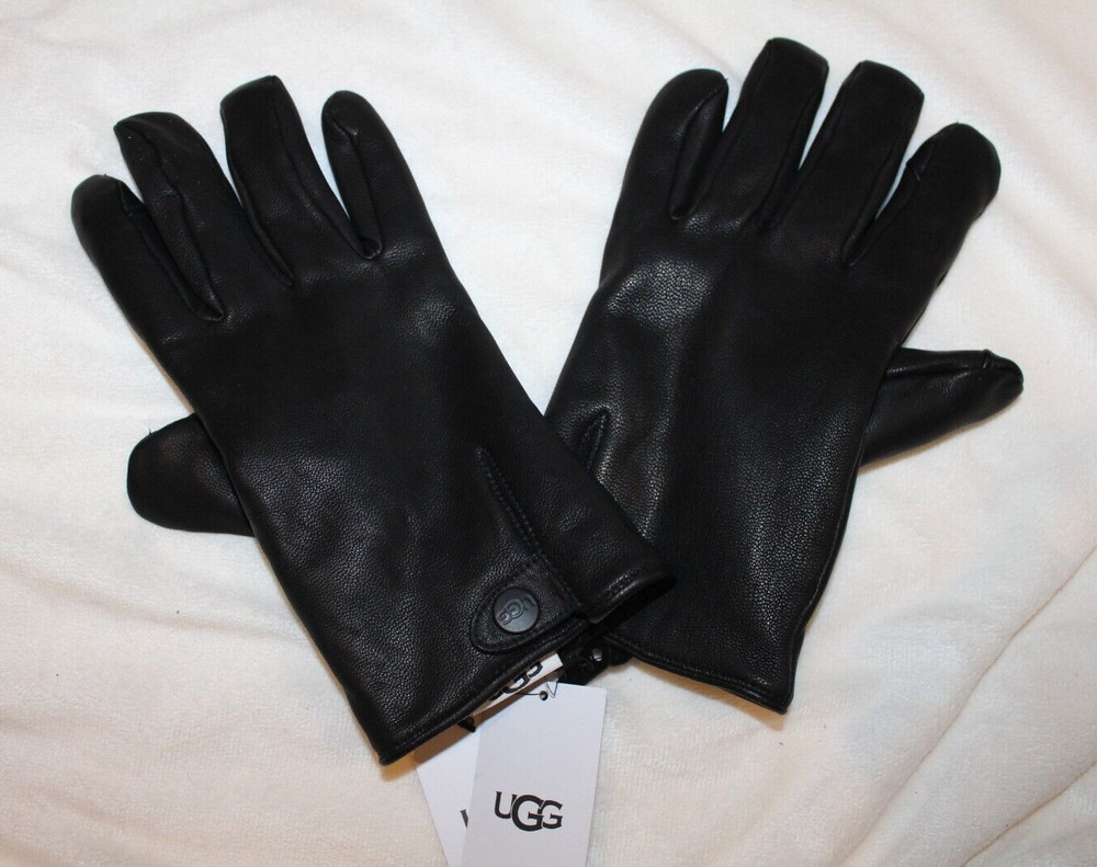 NWT Men's UGG Tech Enabled Touch Screen Button Leather Gloves XL BLACK