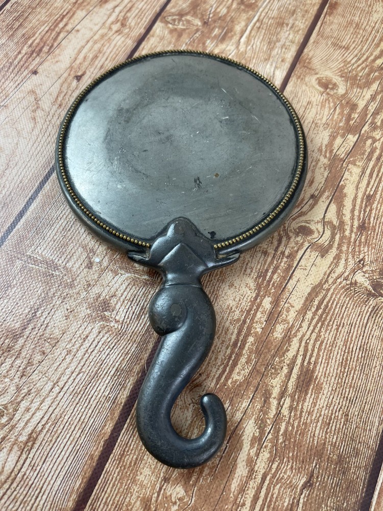 VIctorian hand mirror vintage grey 9 inches