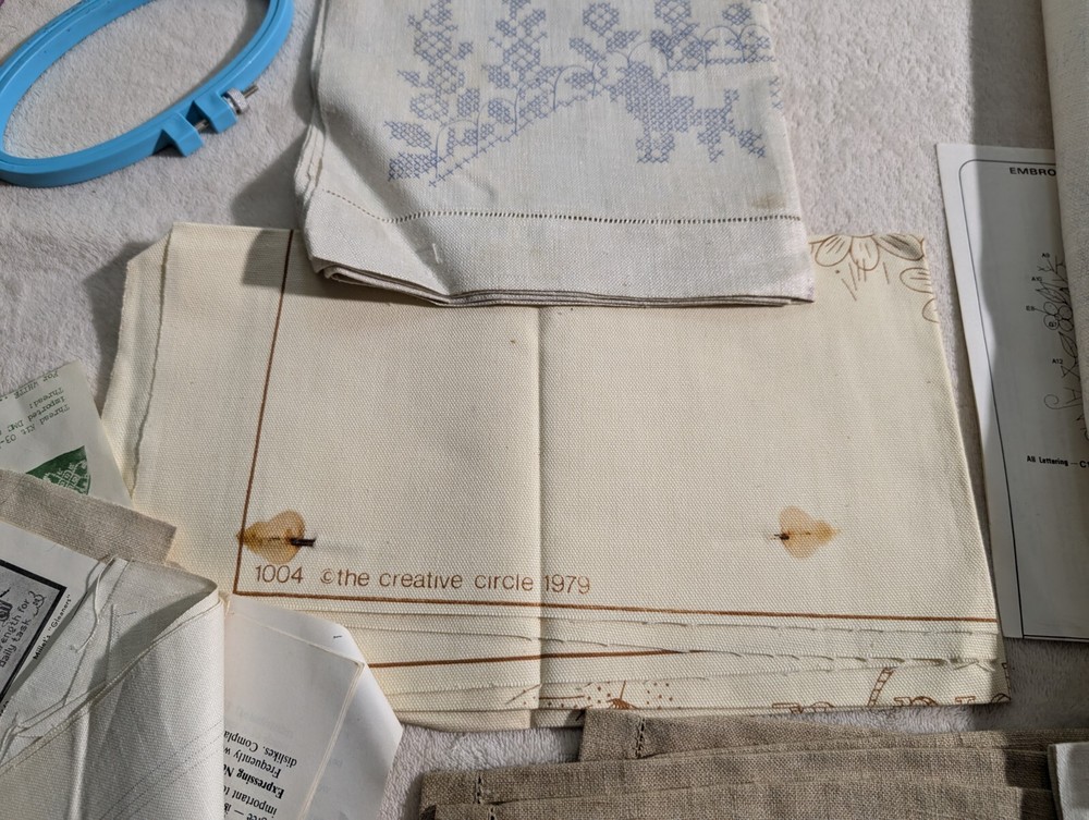 Needlework Crafts Crewel 12+ Patterns Lace Mats Some Have Stains