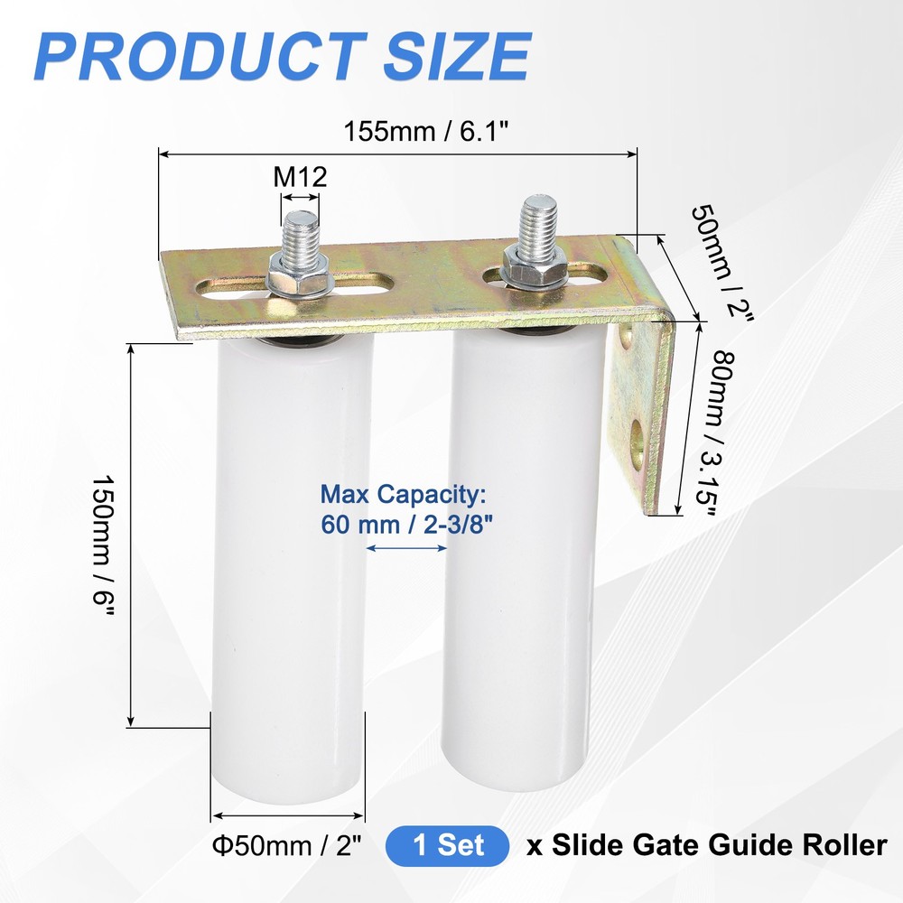 1Set Slide Gate Guide Roller, 6" Nylon Gate Support Rollers with Bracket, White