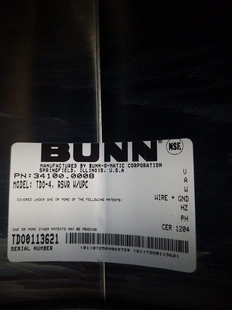 Bunn Tea Dispenser TDO-4 4 Gallon