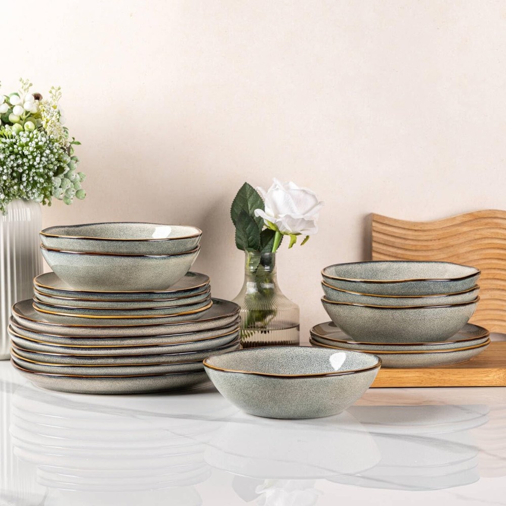 Ceramic Dinnerware Sets,Handmade Reactive Glaze Stoneware Plates and Bowls Se...