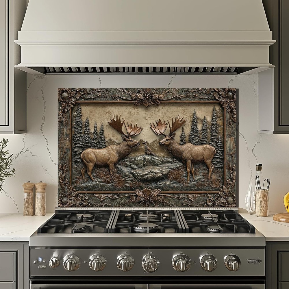 Tempered Glass Kitchen Splashback 30x18; Heat Resistant; Art Deco Panel