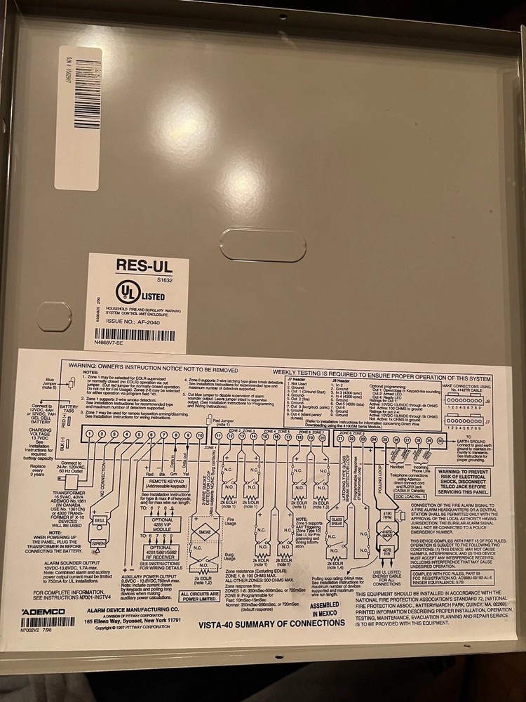 ADEMCO Vista-40 2-Partition Security System Control Panel