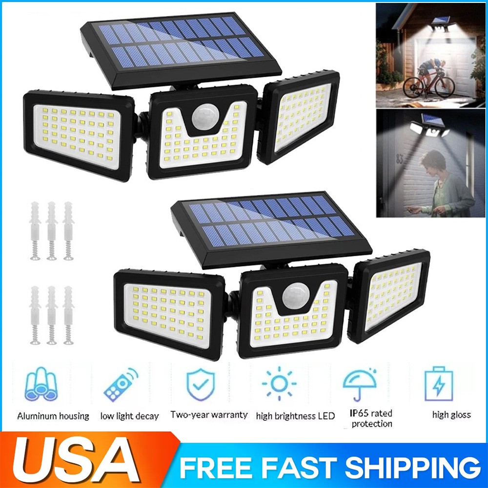 2 Pack Solar Security Lights with Motion Sensor & Adjustable LED Heads