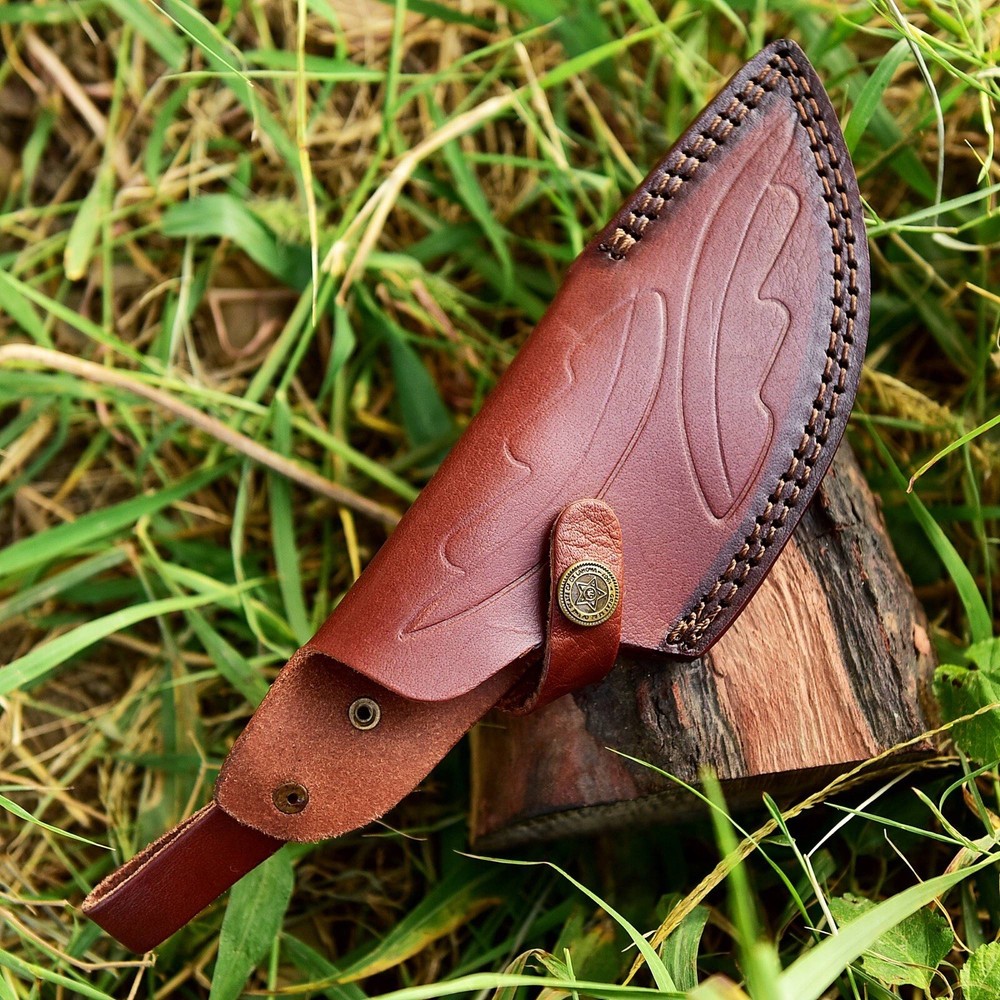 Hand Engraved Fixed Blade Knife Leather Sheath Vertical Scout Sheath Case Cover
