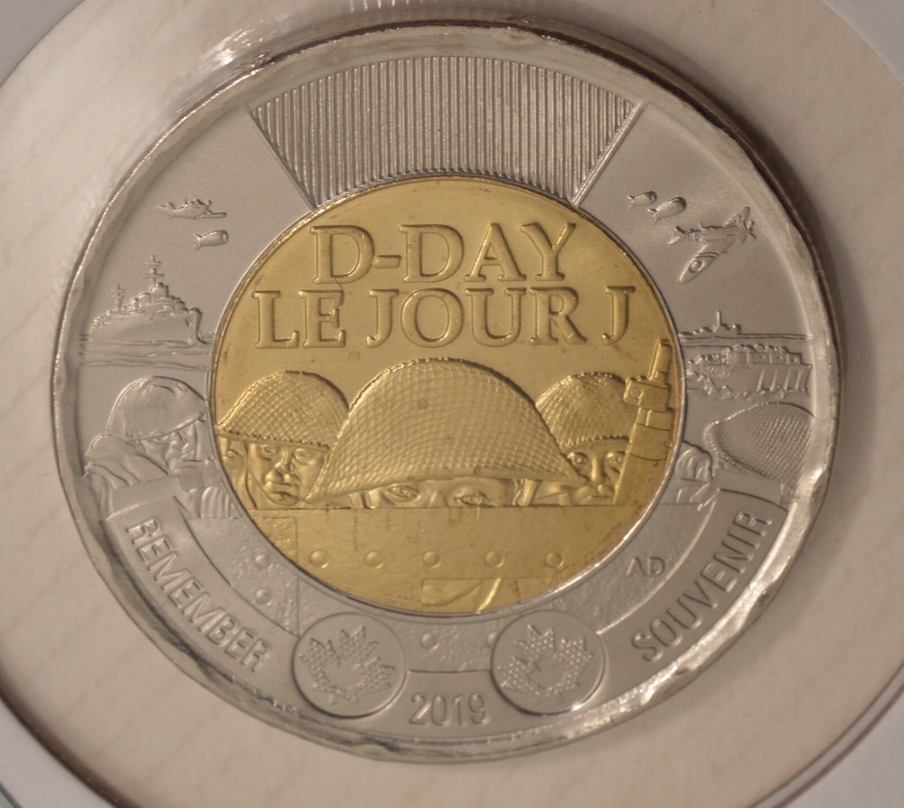 2019 Canada 2$ Dollar - D-Day - PLAIN - UNCIRCULATED from Special Mint Roll 🇨🇦