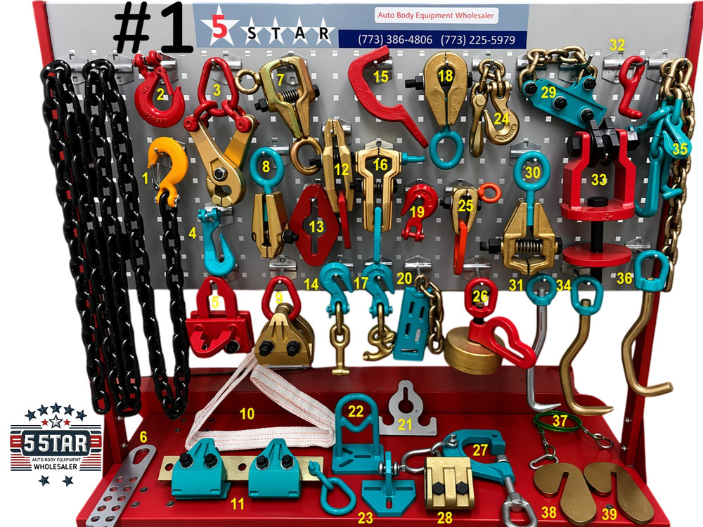 SET#1 39 PIECE HEAVY DUTY AUTOBODY FRAMEMACHINE PULLING TOOLS & CLAMPS MEGA PACK