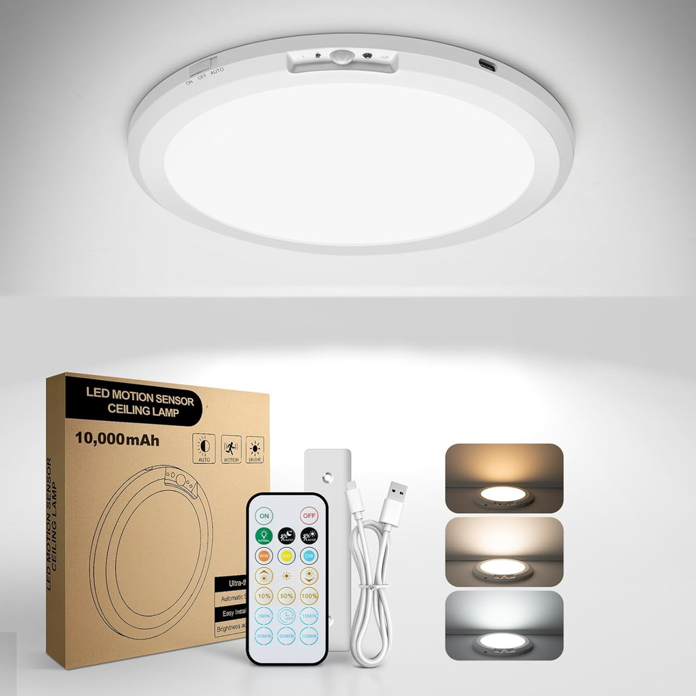 10,000mAh Rechargeable Waterproof Ceiling Light with Remote and Motion Sensor