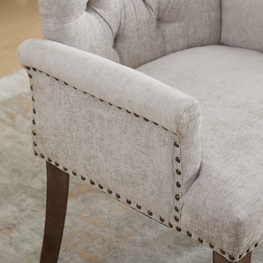 Upholstered Chenille Fabric Accent Dining Chair, Curved Solid Wood Legs, Elega