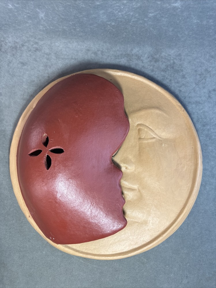 Vintage Unique Ceramic Art Decor Clay Wall Moon Night Light Shield Only 14.5”