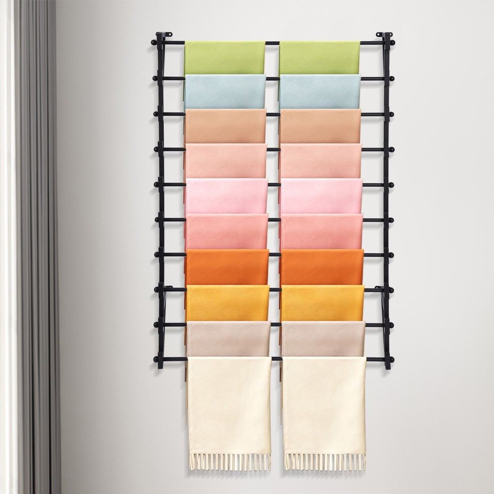 Wall Mounted Display Rack, 10-Layer Wall Wrapping Paper Ribbon Organizer Black